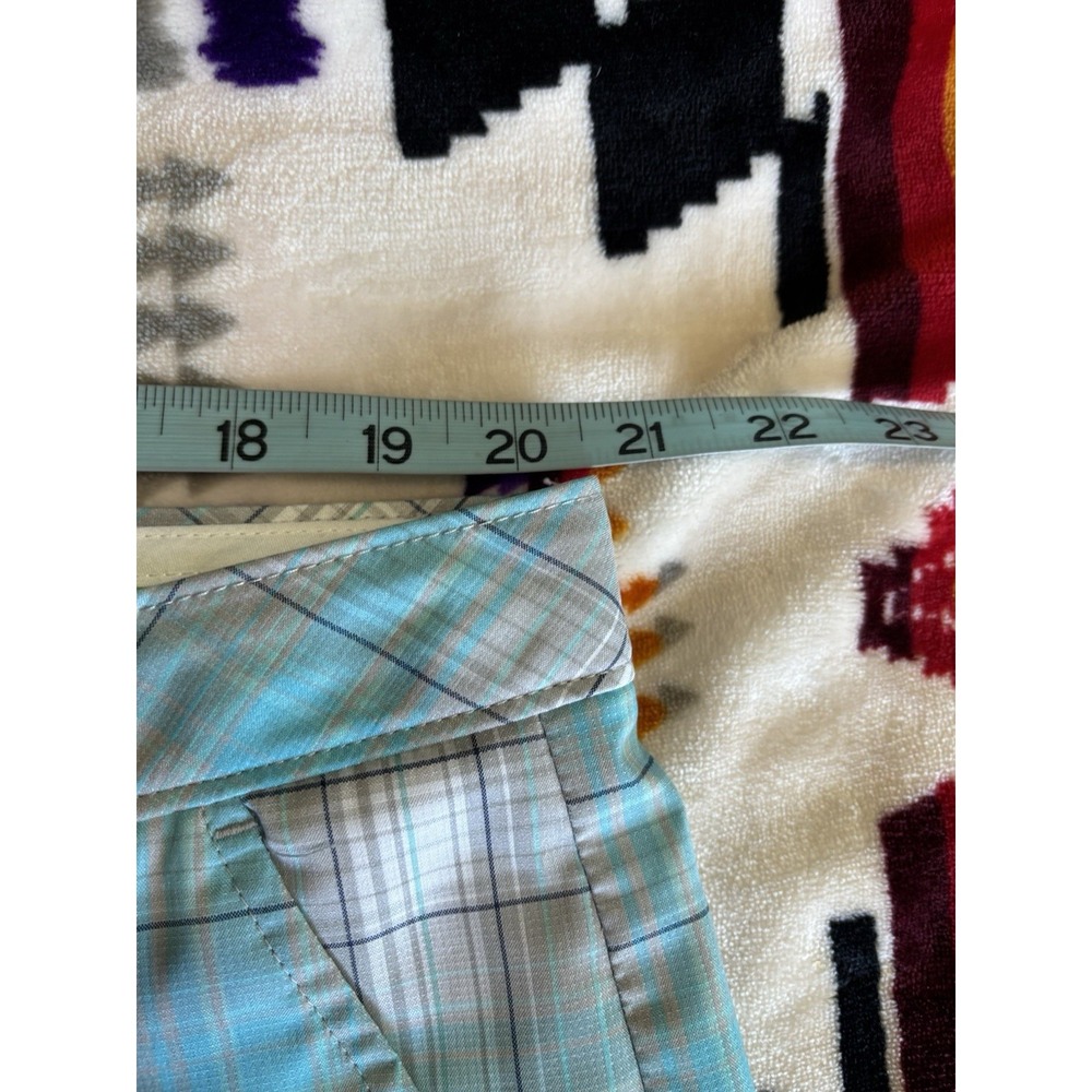 Shark Greg Norman Teal/White Plaid‎ Chino Shorts Size 40 Zip Pockets Mid Rise - Picture 5 of 6